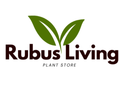 Rubus Living plant store logo with green leaves on a white background